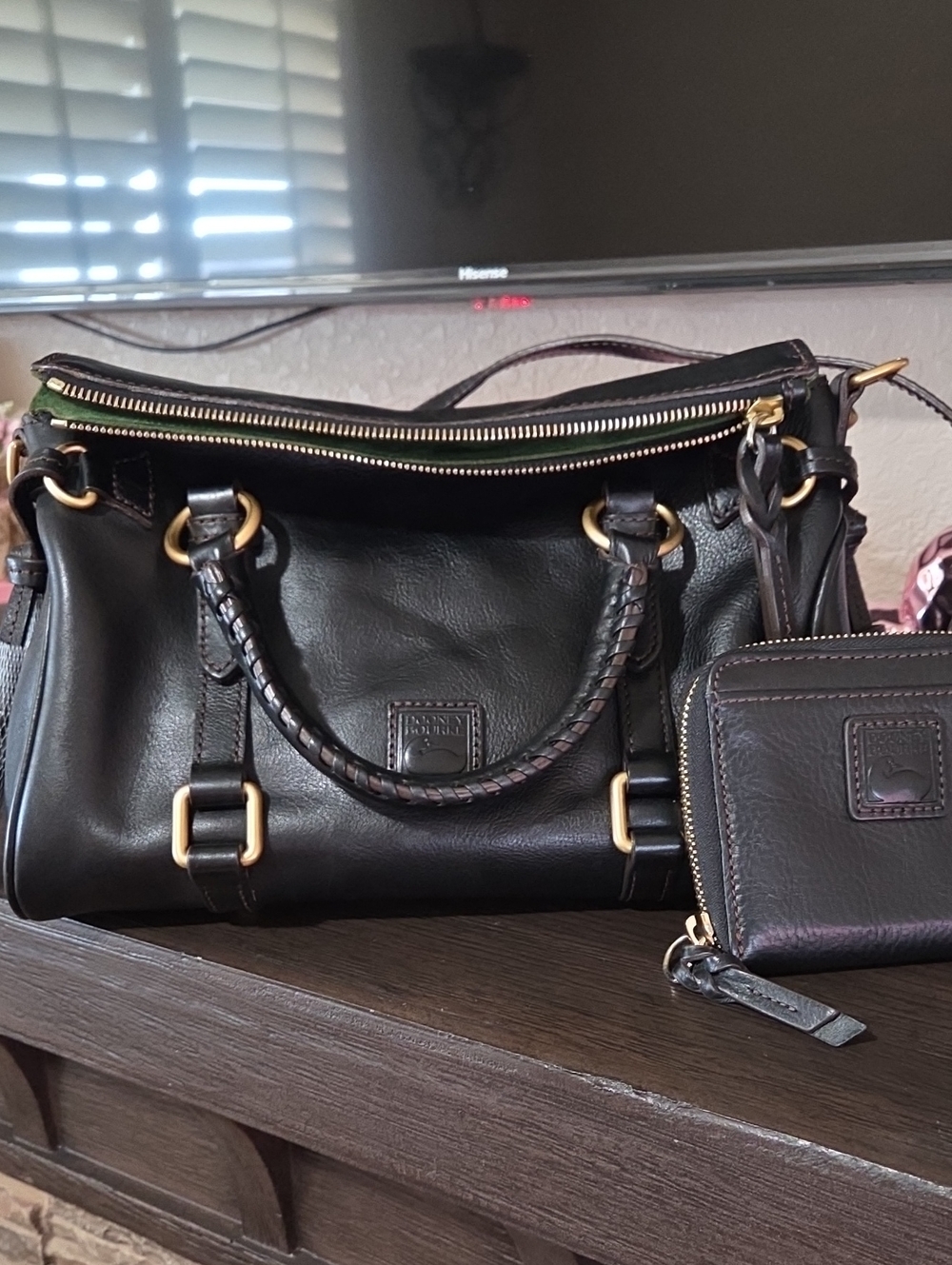 Dooney & Bourke Black Florentine Leather Satchel with Matching Wallet